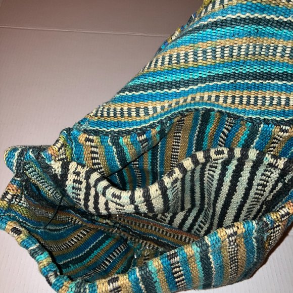 Boho Woven Flap Front Blue Stiped Shoulder Strap Bag - Picture 12 of 12